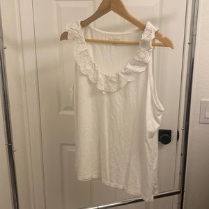 Lace collar white cotton top